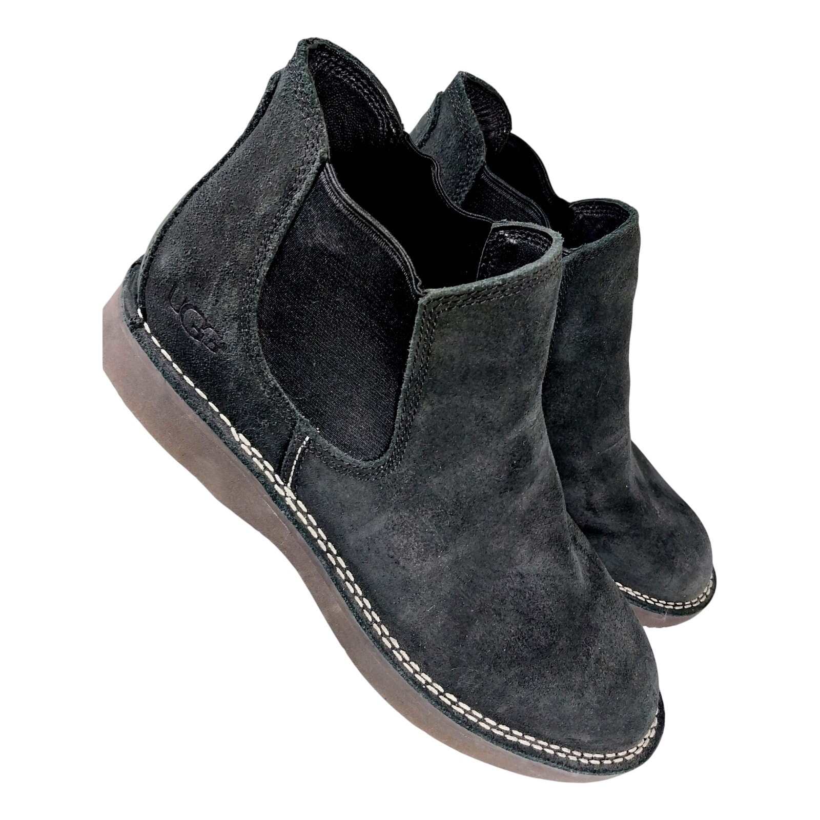 Ugg! Black Genuine Sheepskin Leather, Elastic Inset, Treadlite Sole Boots! 11m